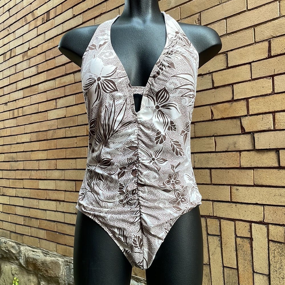 Vintage y2k ST JOHN Swim brown white one piece halter swimsuit Size 10